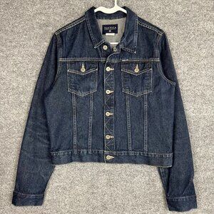 VINTAGE Nautica Dark Denim Jean Trucker Jacket Women's‎ Size Medium Button Front